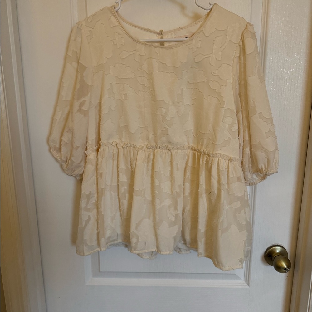 Miami Cream Boxy Blouse with 3/4 Sleeves